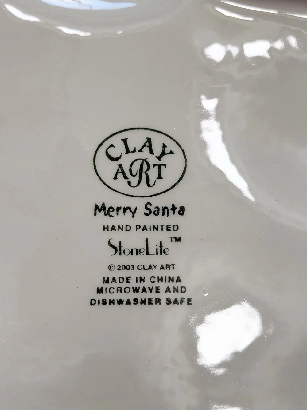LARGE Clay Art Merry Santa Ceramic Platter. Sz-16x12 Hand Painted | Divided